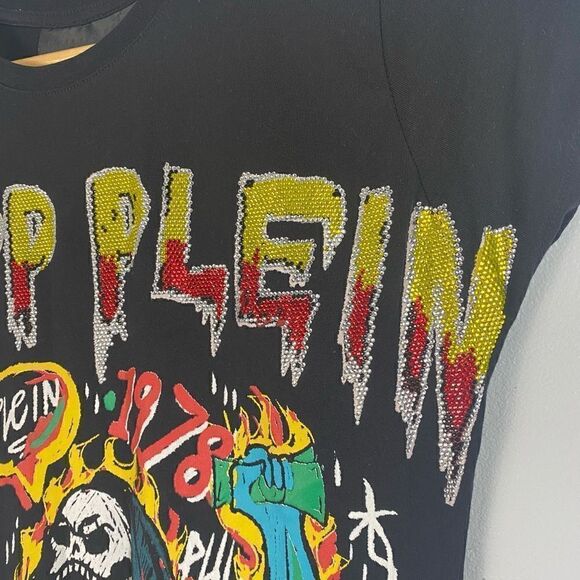 PHILLIP PLEIN ROUND NECK SS RHINESTONE GRAFFITI T-SHIRT - Picture 4 of 11